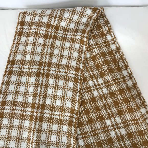 Timberland Scarf Womens OS One Size Gold White Plaid Ribbed Trim Neck Warmer - Picture 2 of 5